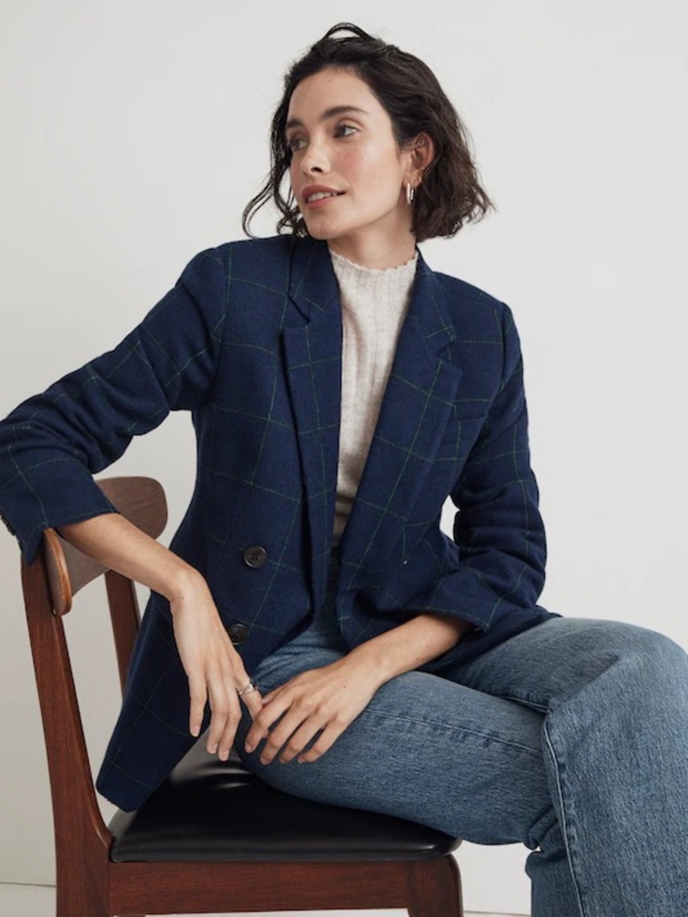 Madewell The Rosedale Blazer in Plaid Fresh Blueberry Blue Green Size 00